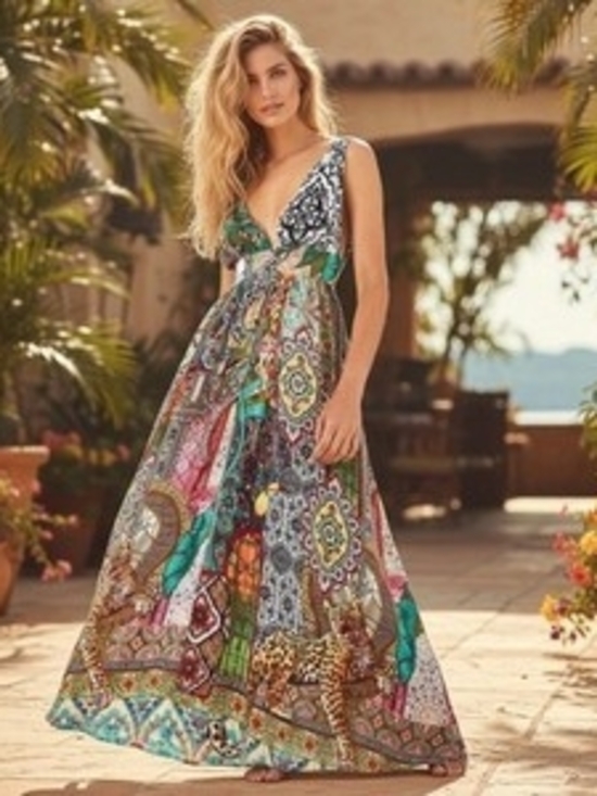 FARM Rio Dresses & Skirts - FARM Rio Gayatri Maxi Dress Multicolor Festival Tropical Patchwork Size M